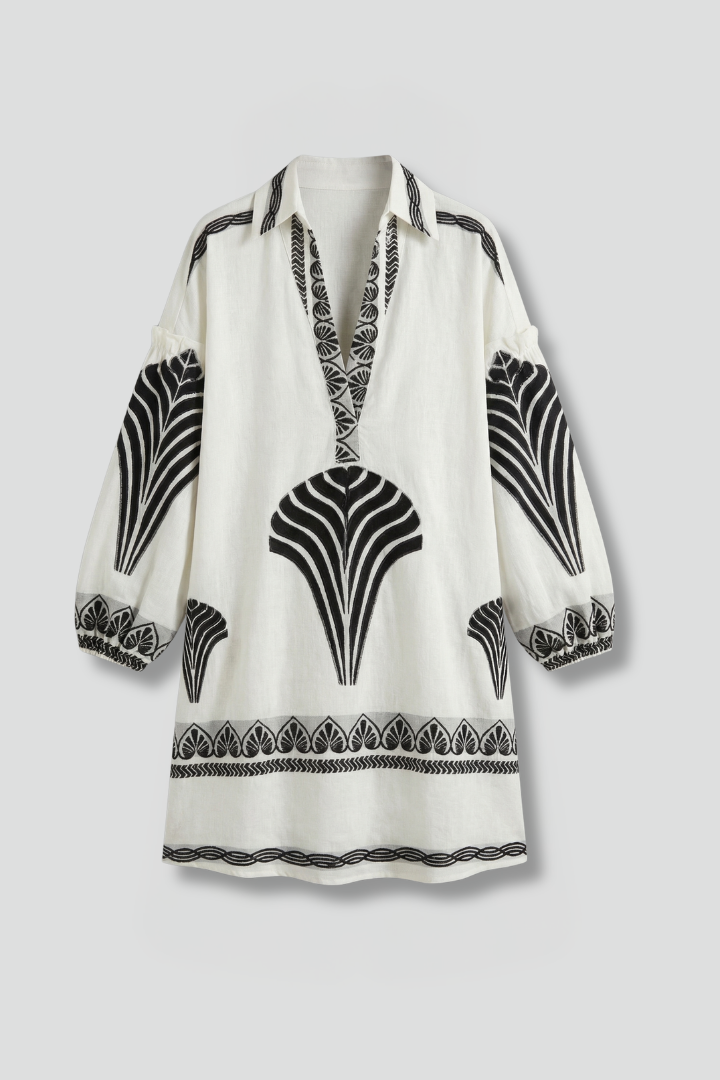 Women’s Mini Dress with V-Neck and Long Sleeves