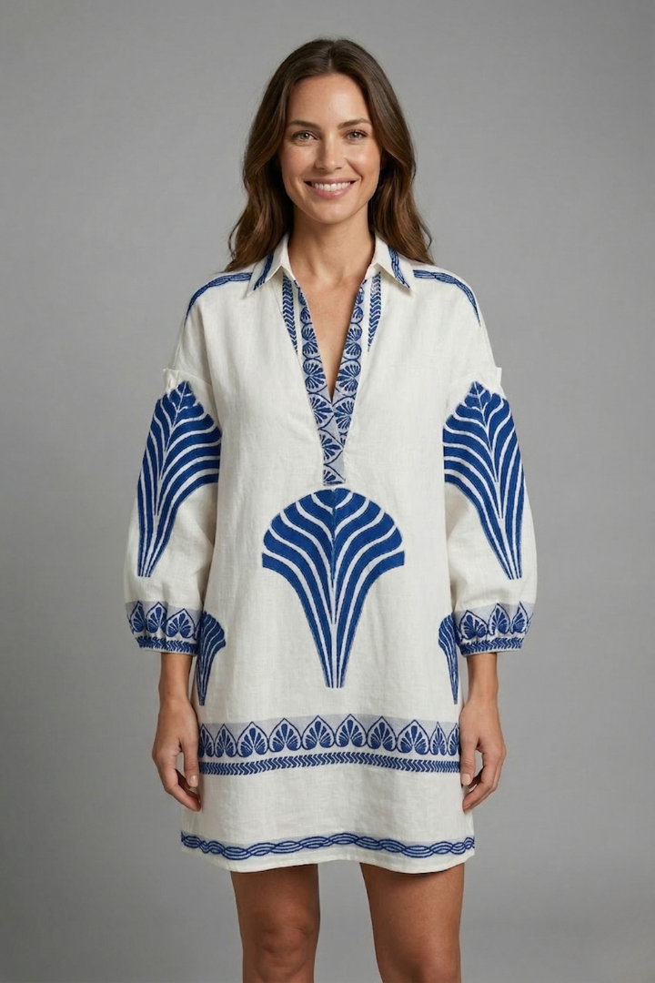 Women’s Mini Dress with V-Neck and Long Sleeves