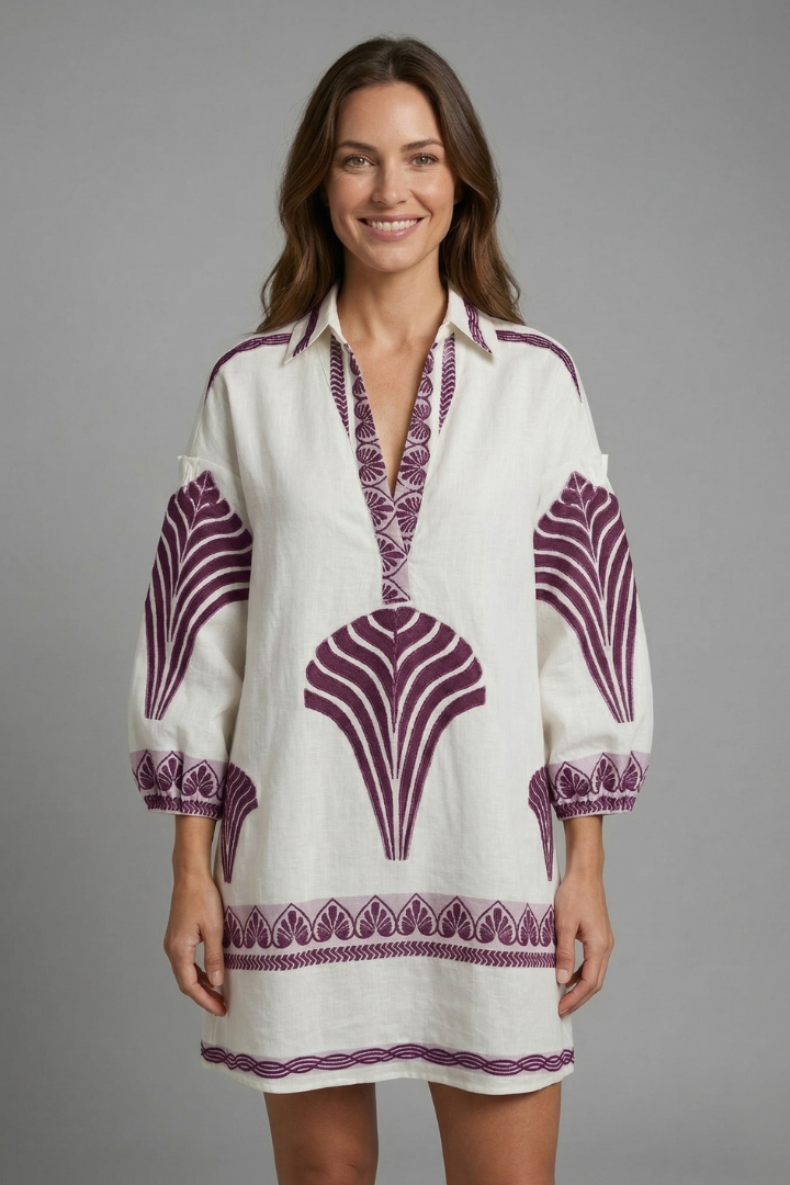 Women’s Mini Dress with V-Neck and Long Sleeves