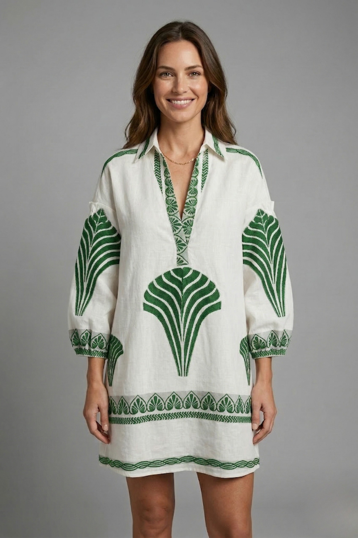 Women’s Mini Dress with V-Neck and Long Sleeves