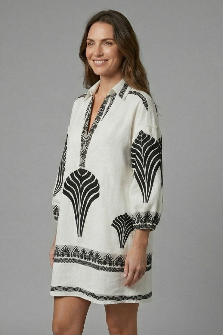 Women’s Mini Dress with V-Neck and Long Sleeves