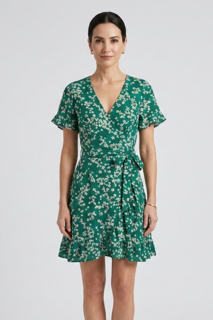 Women’s Mini Dress with V-Neck and Ruffle Hem