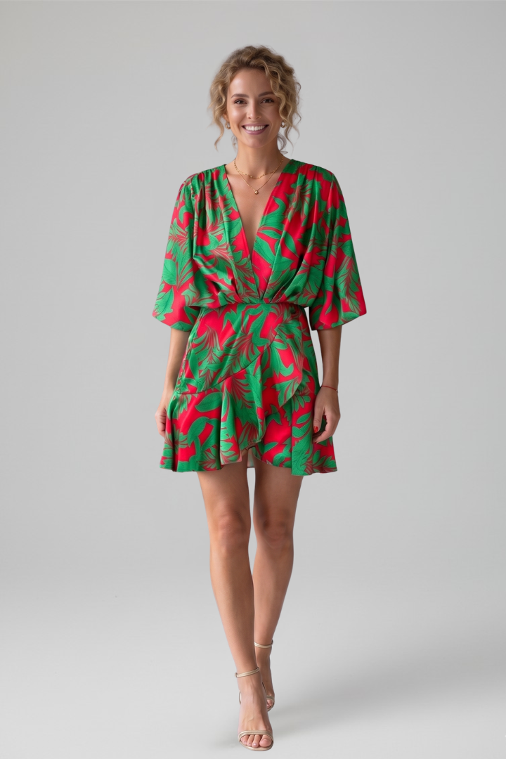 Women's Mini Dress with V-Neck for Summer