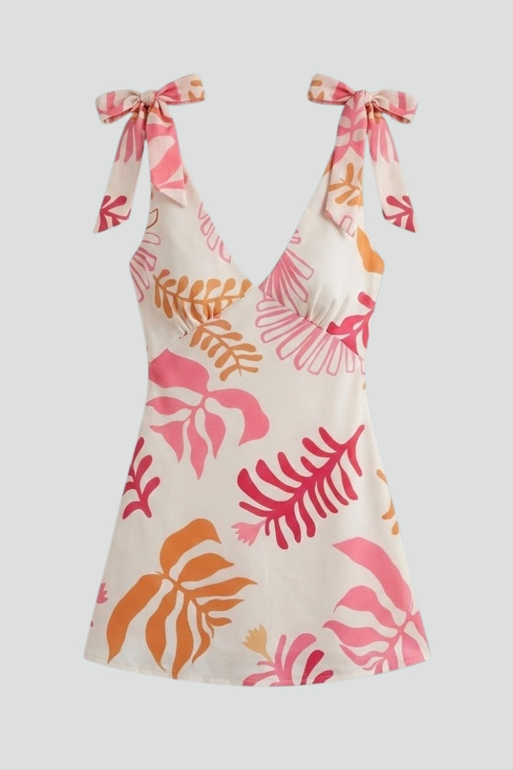 Women’s Mini Dress with V Neck and Tie Shoulders