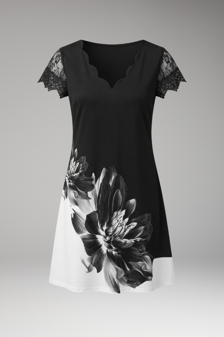 Women’s Mini Dress with V Neckline and Short Sleeves