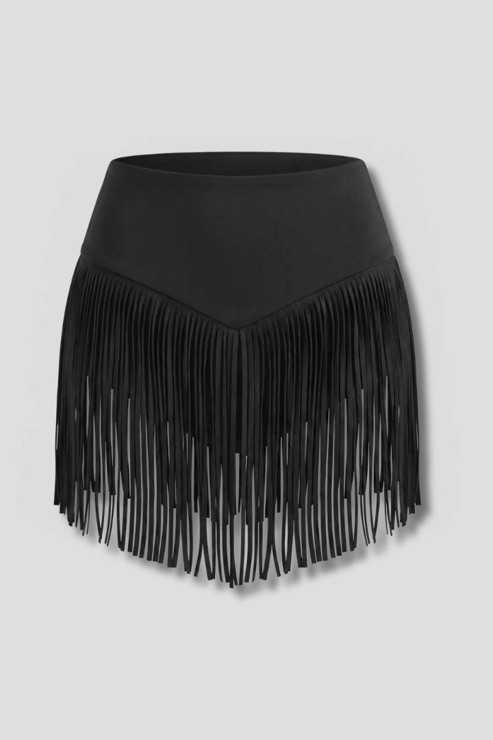 Women’s Mini Skirt with High Waist and Fringe Hem