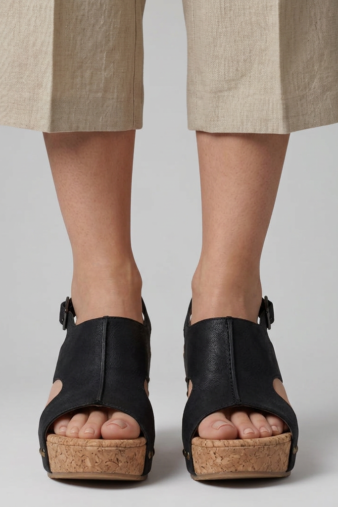 Women's Open-Toe Platform Wedge Sandals with Adjustable Buckle Strap