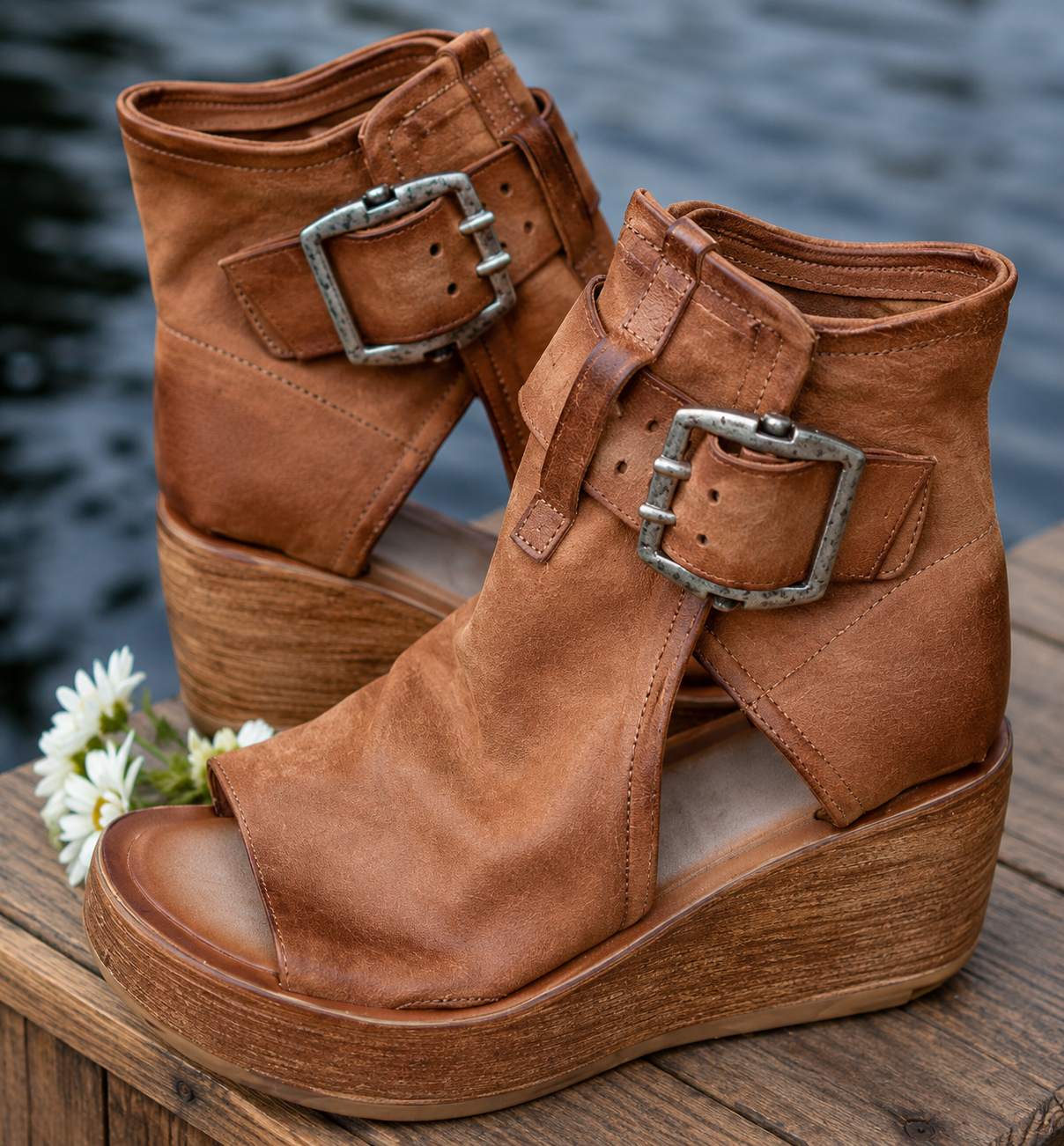 Women's Orthopaedic Wedge Sandals with Buckle and Cushioned Insole