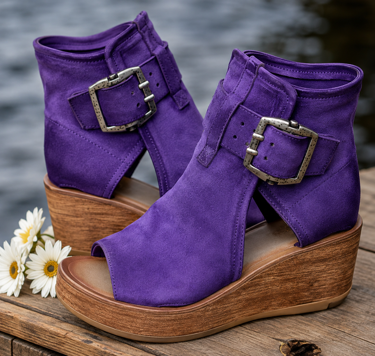 Women's Orthopaedic Wedge Sandals with Buckle and Cushioned Insole