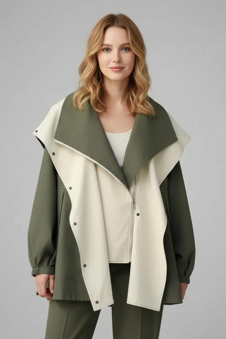 Women’s Oversized Jacket with Zip and Wide Collar