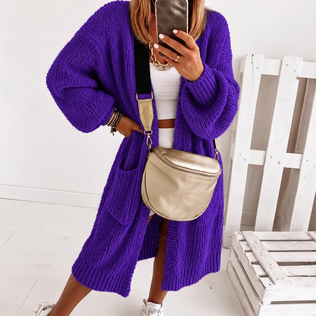 Women's Oversized Open-Front Cardigan with Balloon Sleeves