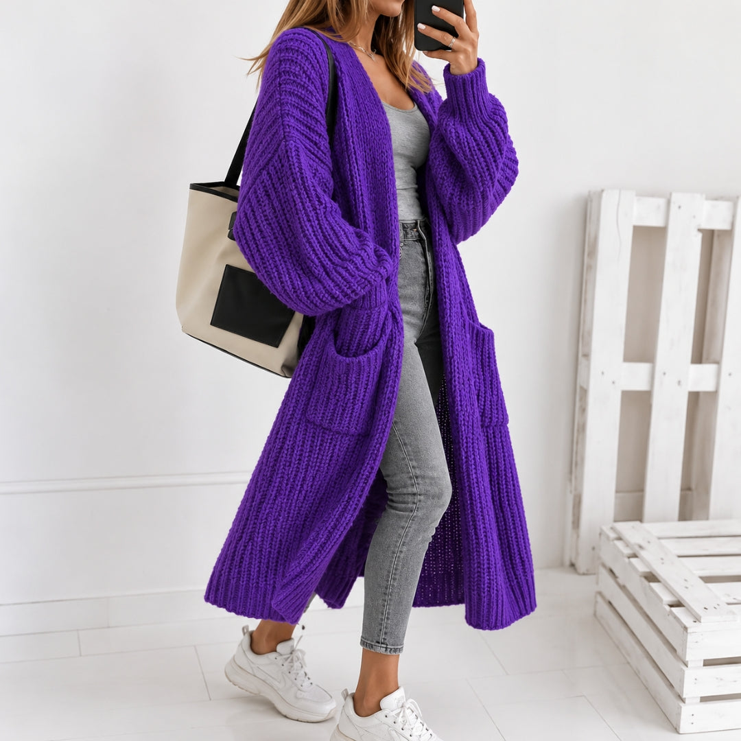 Women's Oversized Open-Front Cardigan with Balloon Sleeves