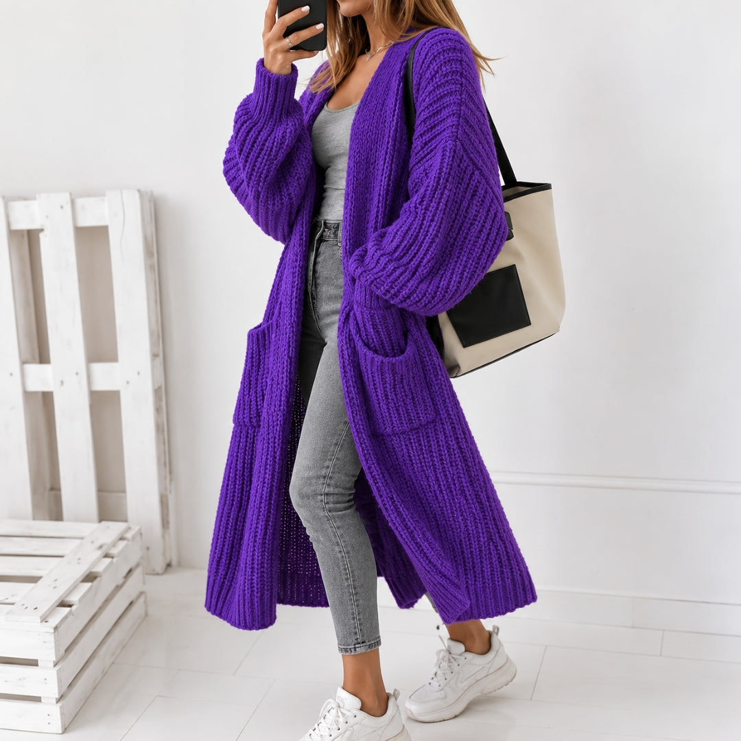Women's Oversized Open-Front Cardigan with Balloon Sleeves