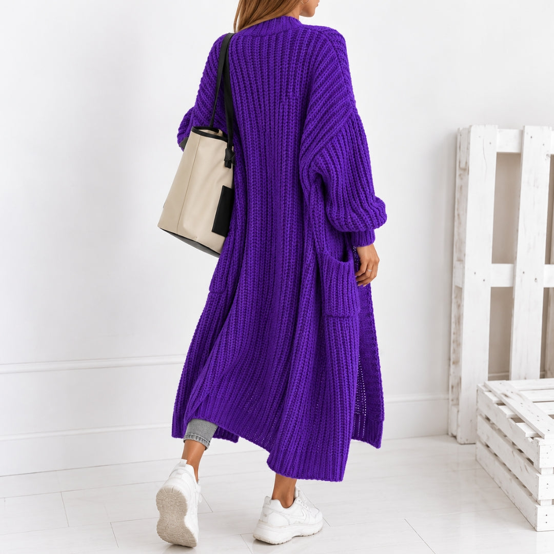 Women's Oversized Open-Front Cardigan with Balloon Sleeves