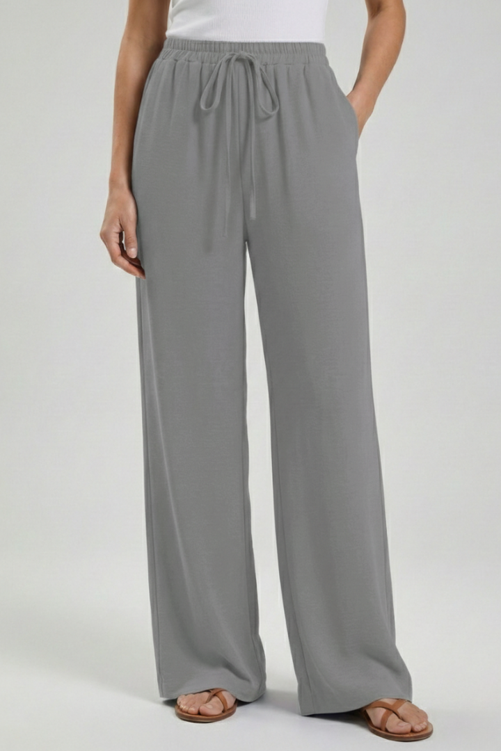 Women’s Palazzo Trousers with Drawstring Waist and Side Pockets