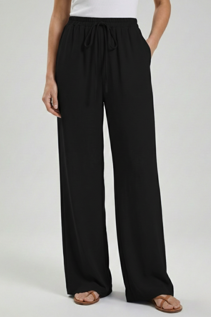 Women’s Palazzo Trousers with Drawstring Waist and Side Pockets