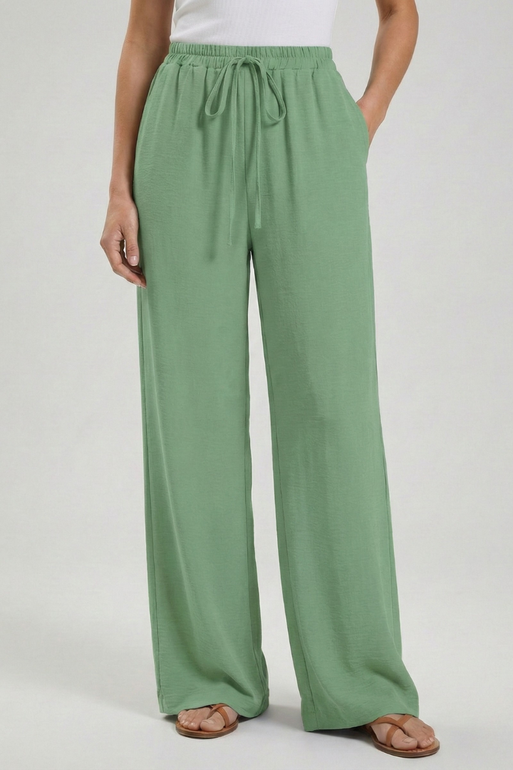 Women’s Palazzo Trousers with Drawstring Waist and Side Pockets