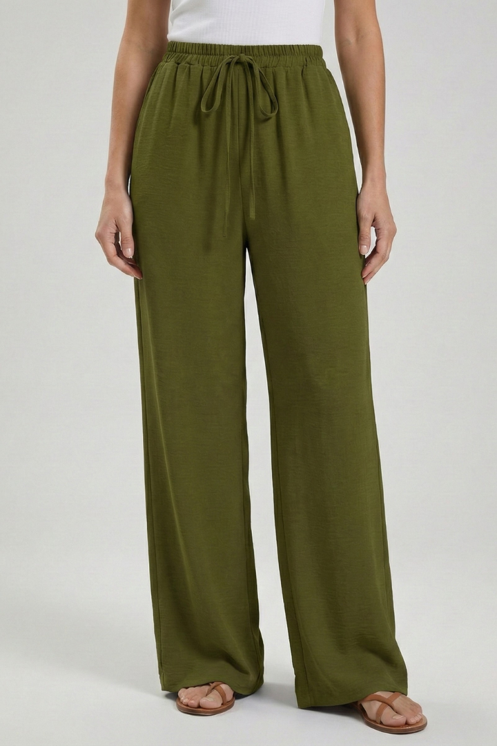 Women’s Palazzo Trousers with Drawstring Waist and Side Pockets