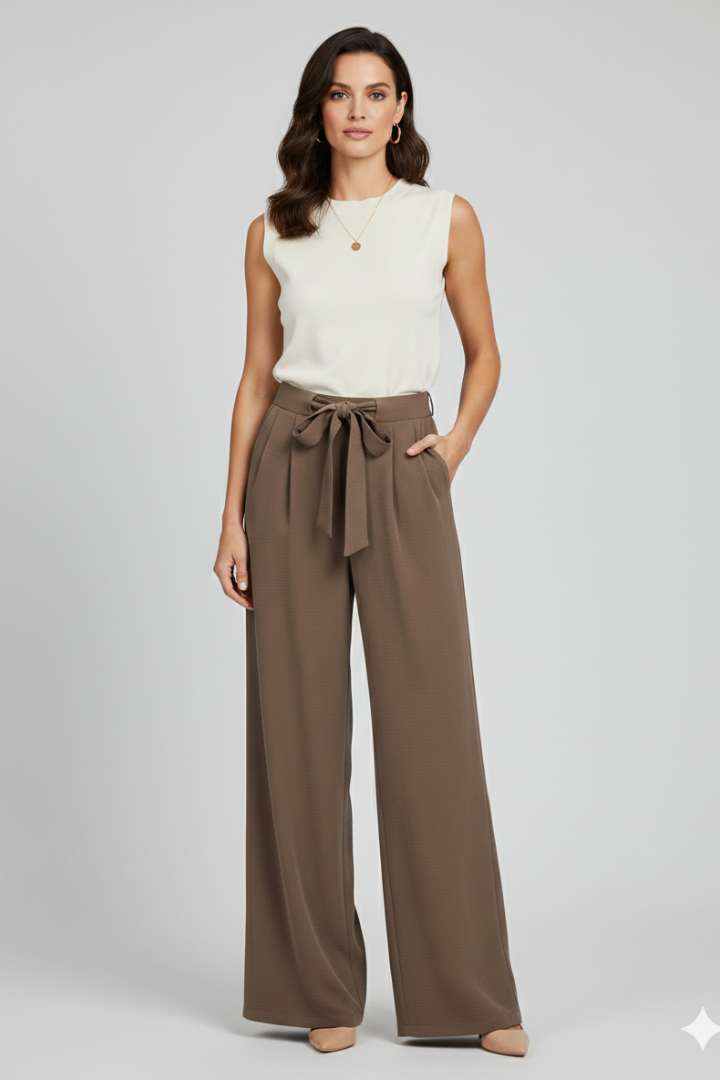 Women’s Palazzo Trousers with Drawstring Waist and Side Pockets