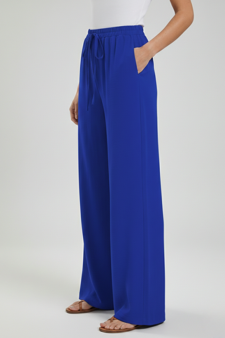 Women’s Palazzo Trousers with Drawstring Waist and Side Pockets