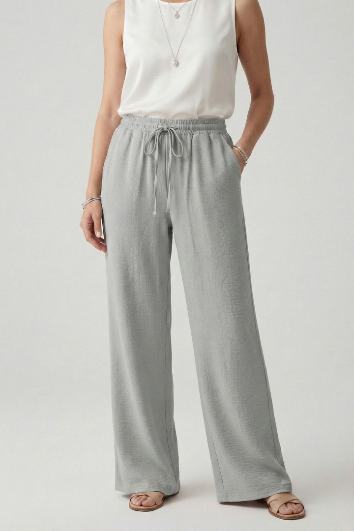 Women’s Palazzo Trousers with Drawstring Waist and Side Pockets