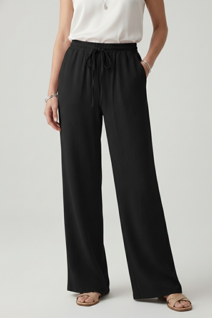Women’s Palazzo Trousers with Drawstring Waist and Side Pockets
