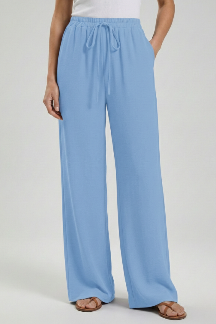 Women’s Palazzo Trousers with Drawstring Waist and Side Pockets