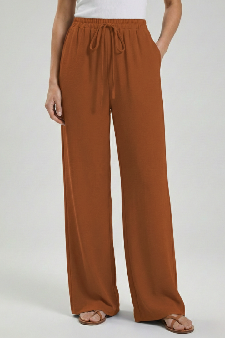 Women’s Palazzo Trousers with Drawstring Waist and Side Pockets