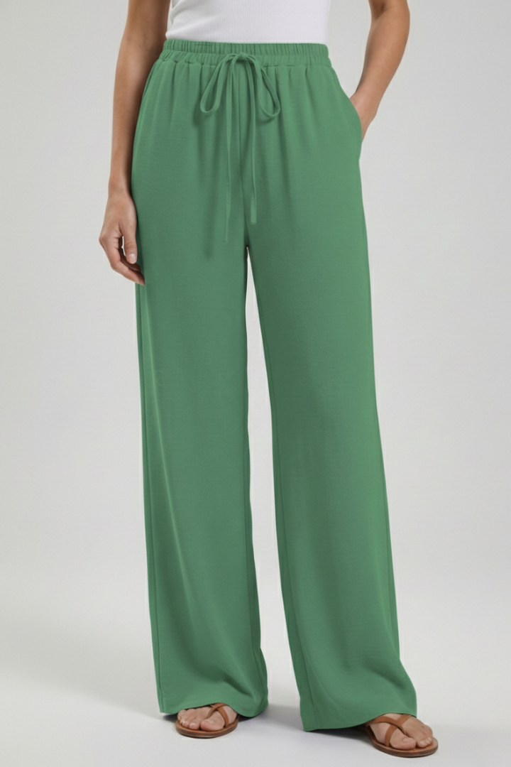 Women’s Palazzo Trousers with Drawstring Waist and Side Pockets