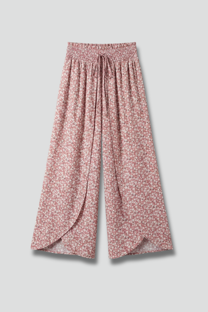 Women’s Palazzo Trousers with Elastic Waist and Patterned Surface