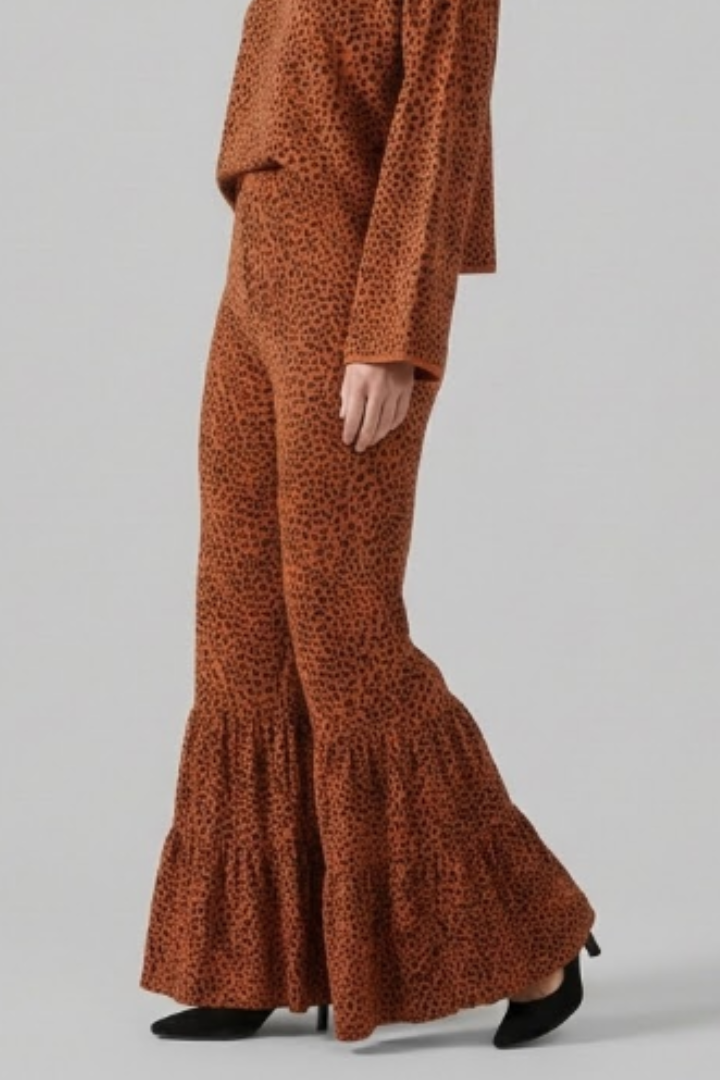 Women’s Palazzo Trousers with Elastic Waist and Ruffle Hem