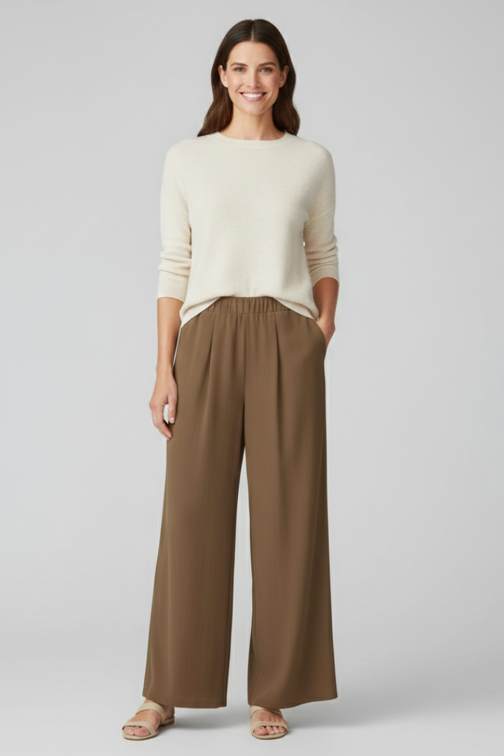 Women’s Palazzo Trousers with Elastic Waist and Side Pockets