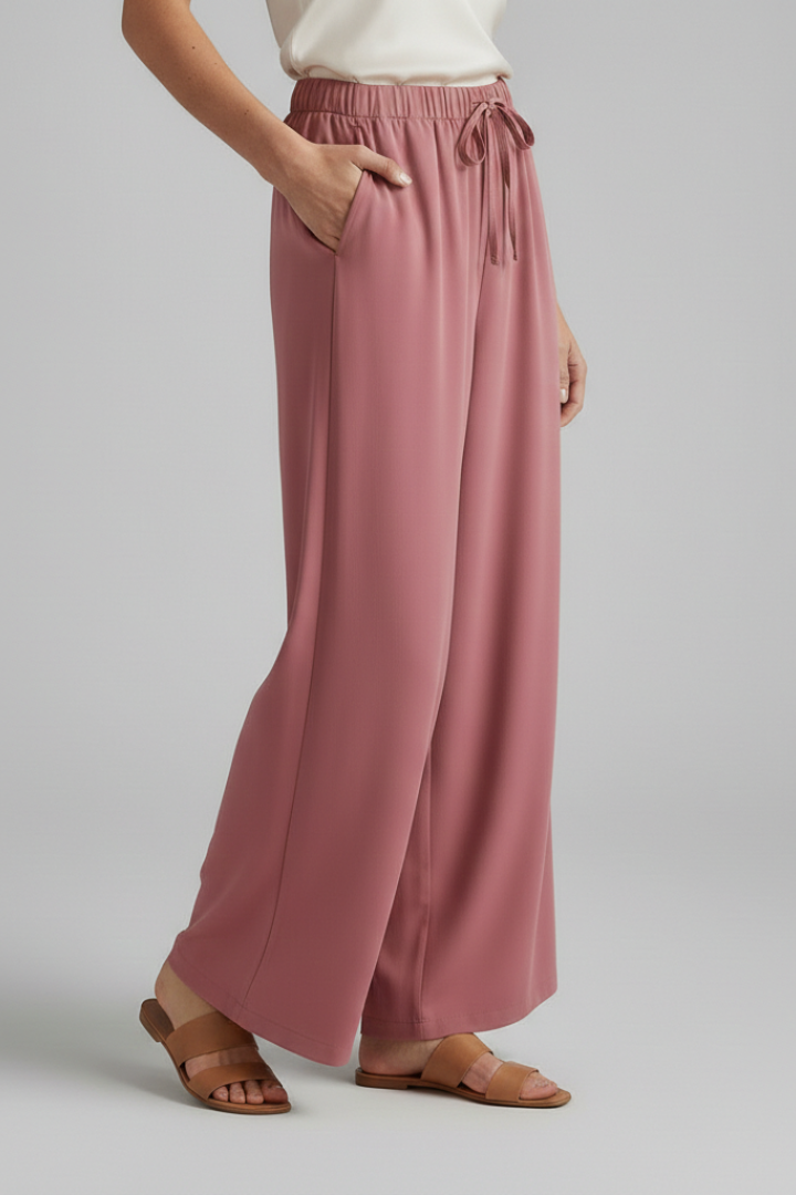 Women’s Palazzo Trousers with Elastic Waist and Side Pockets