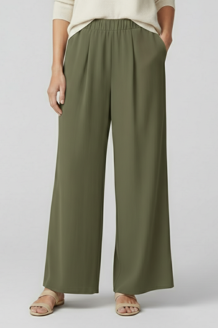 Women’s Palazzo Trousers with Elastic Waist and Side Pockets