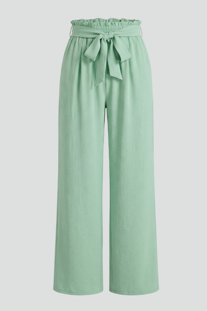 Women’s Palazzo Trousers with Elastic Waist and Tie Belt