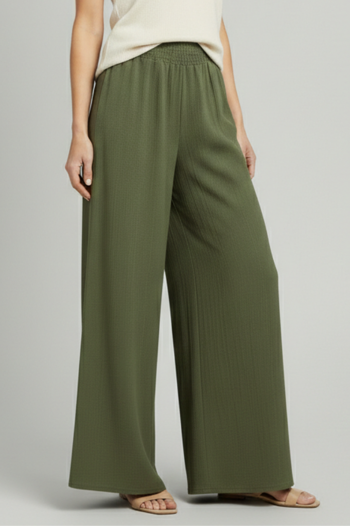 Women’s Palazzo Trousers with Elastic Waist and Wide Legs
