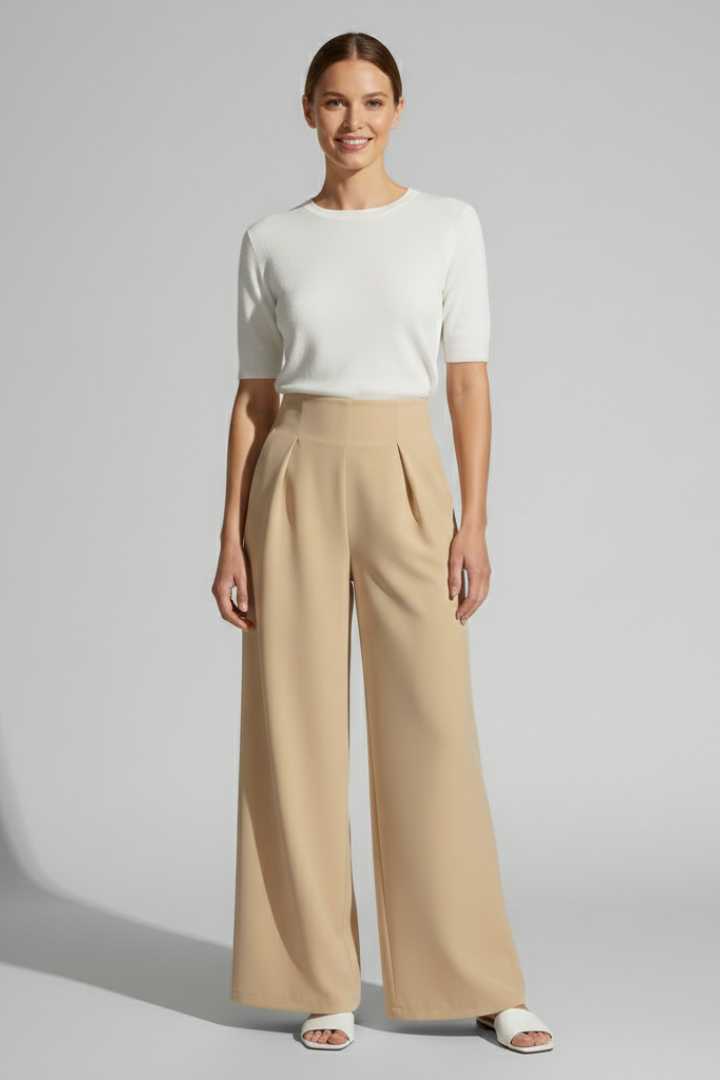 Women’s Palazzo Trousers with High Waist and Front Pleats