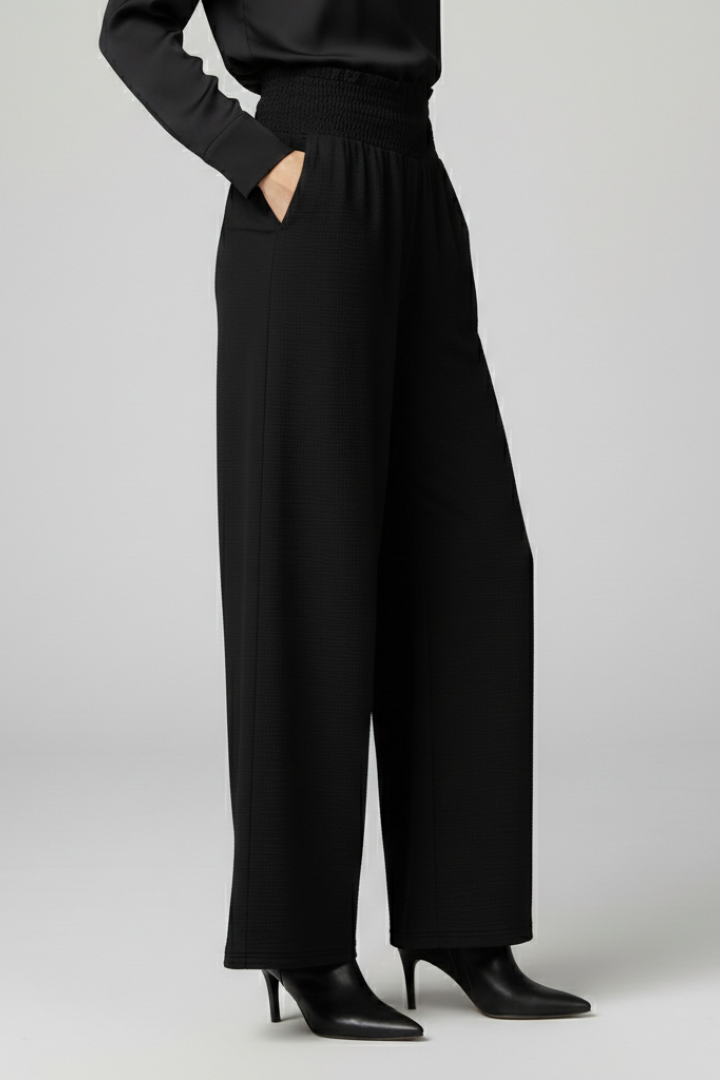 Women’s Palazzo Trousers with Side Slit and Drawstring Waist