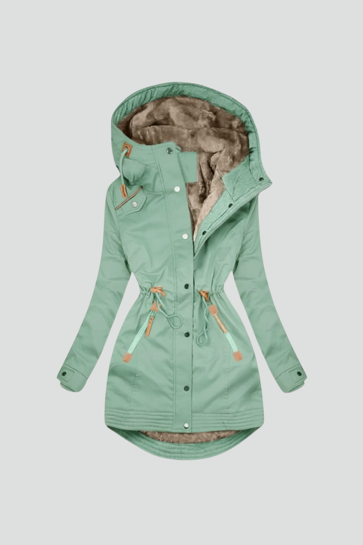 Women’s Parka Jacket with Hood and Drawcord Waist