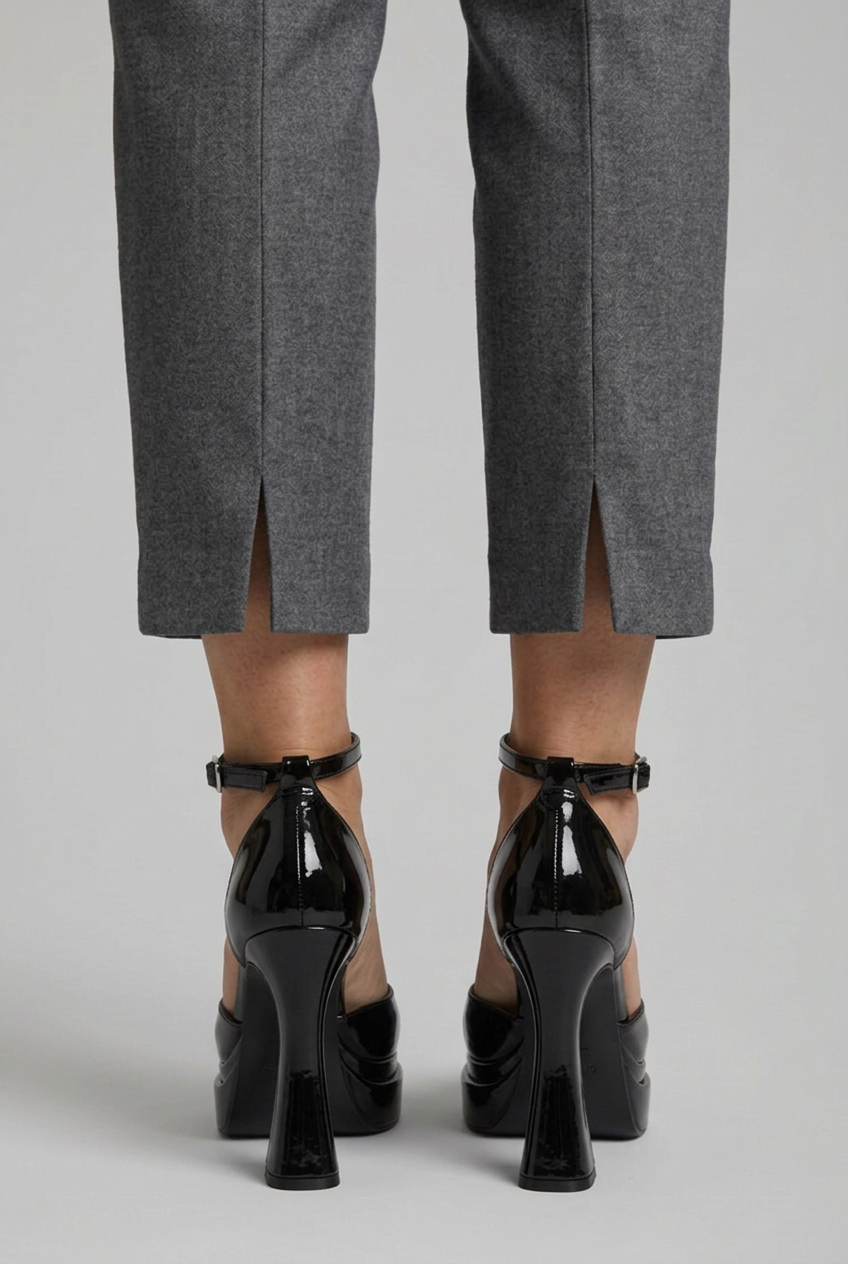 Women's Patent Platform High Heel Pumps with Ankle Strap and Buckle Closure
