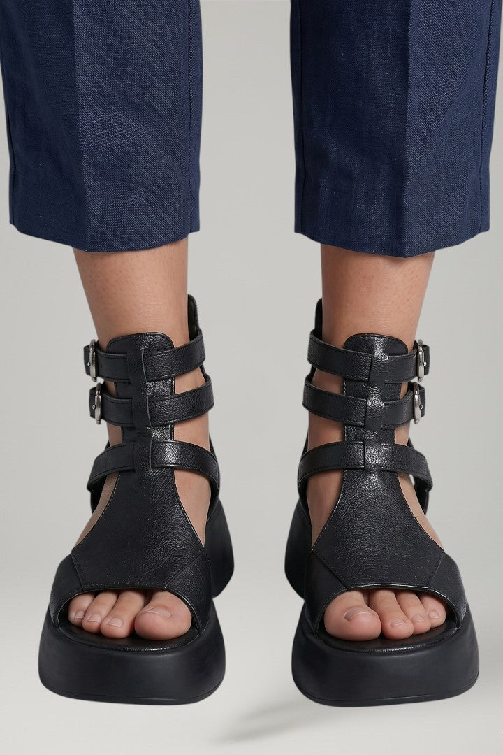 Women's Platform Sandals with Ankle Strap and Cushioned Sole