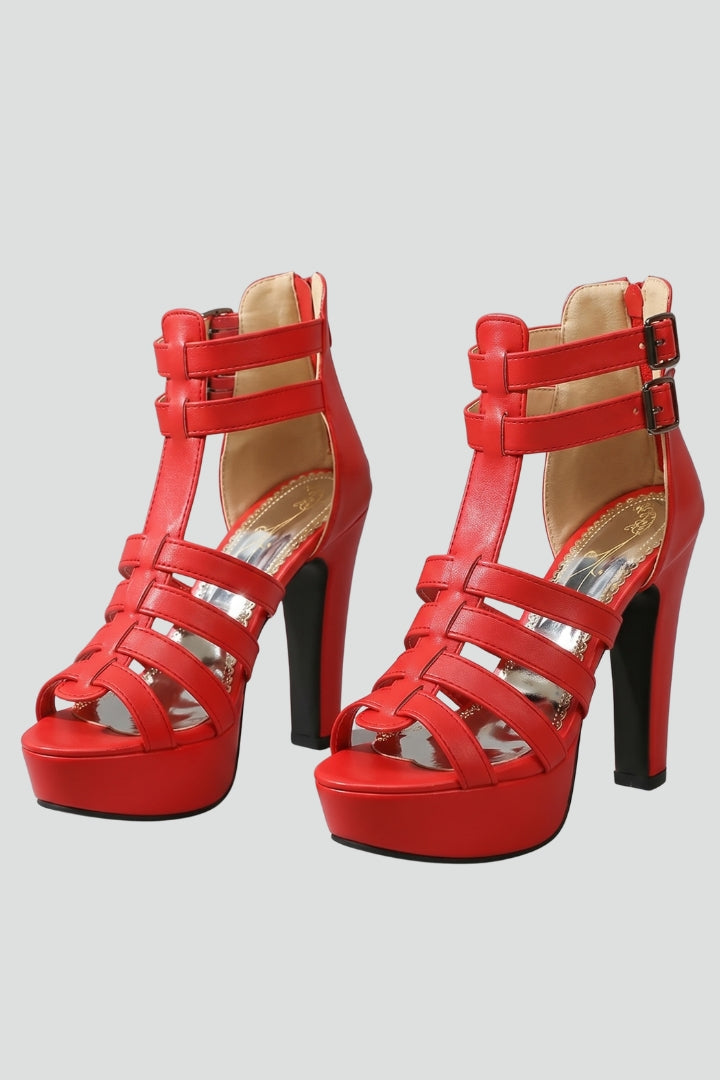 Women's Platform Sandals with Leather Upper and Cushioned Insole