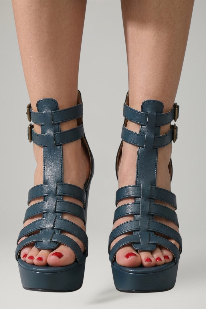 Women's Platform Sandals with Leather Upper and Cushioned Insole