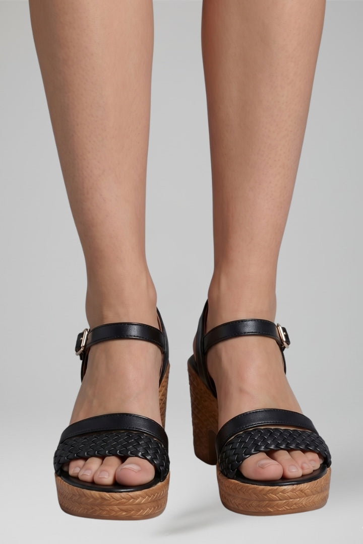 Women's Platform Sandals with Cushioned Sole and Woven Upper
