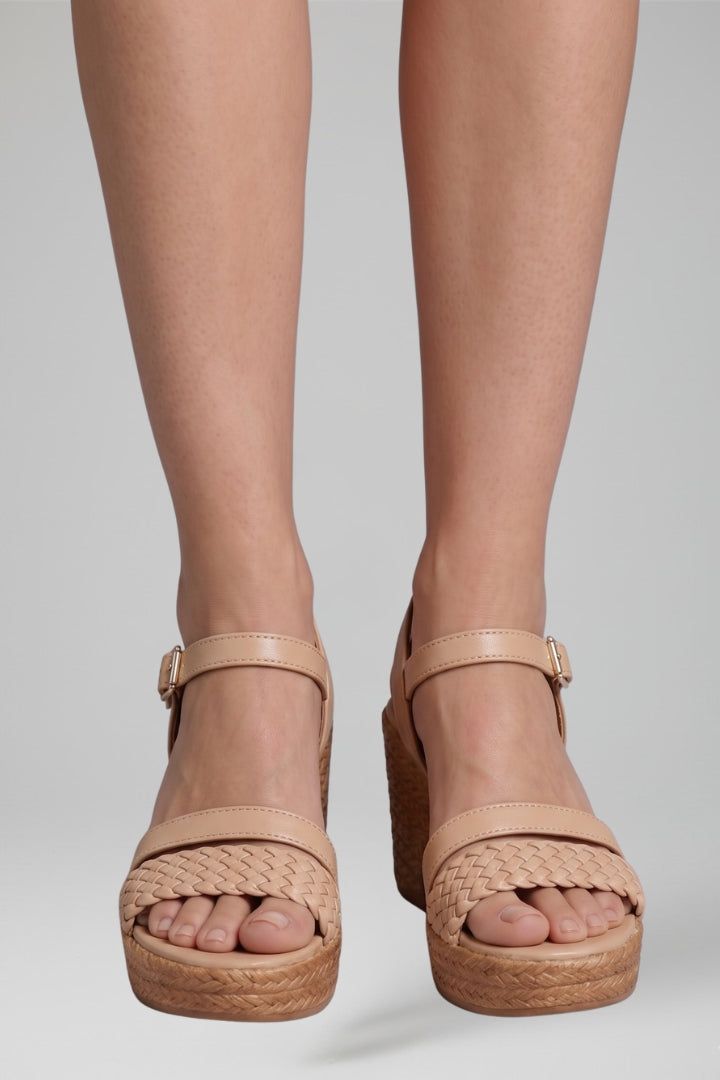 Women's Platform Sandals with Cushioned Sole and Woven Upper