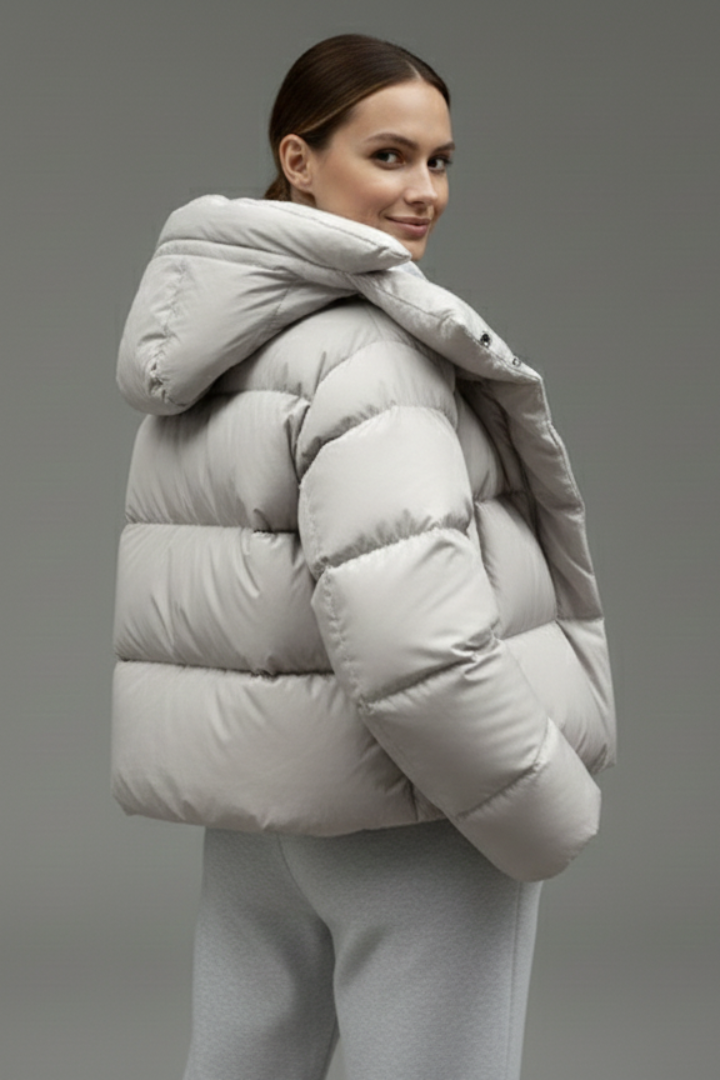 Women’s Puffer Jacket with Thick Padding and Shiny Finish