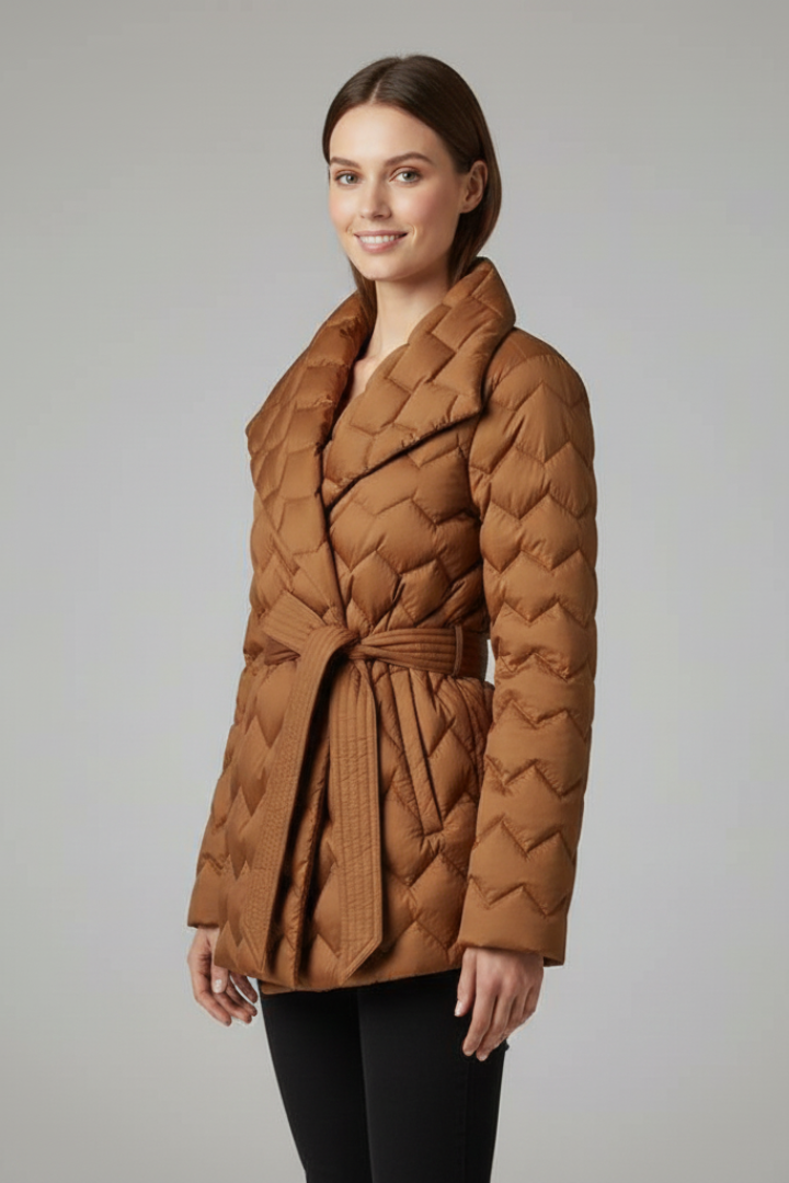 Women’s Quilted Coat with Belt and Long Sleeves