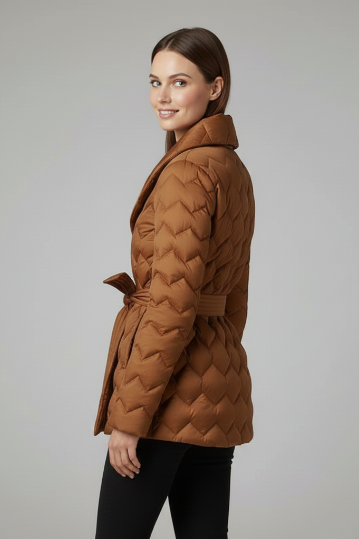 Women’s Quilted Coat with Belt and Long Sleeves