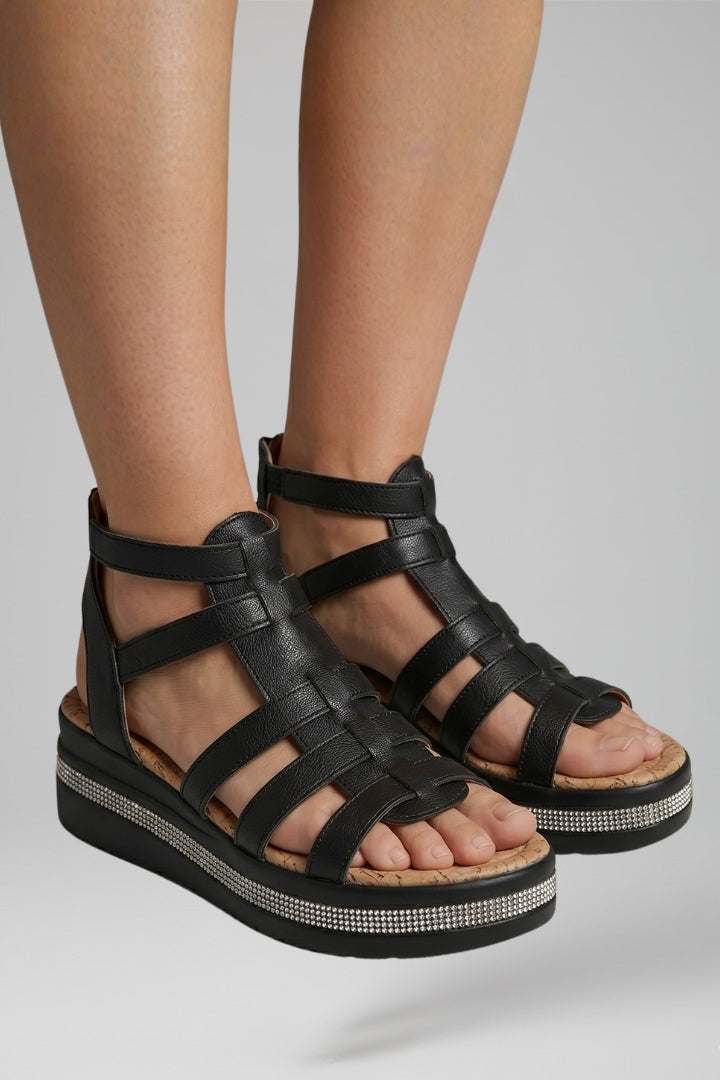 Women's Sandals with Rhinestone Detail and Adjustable Straps