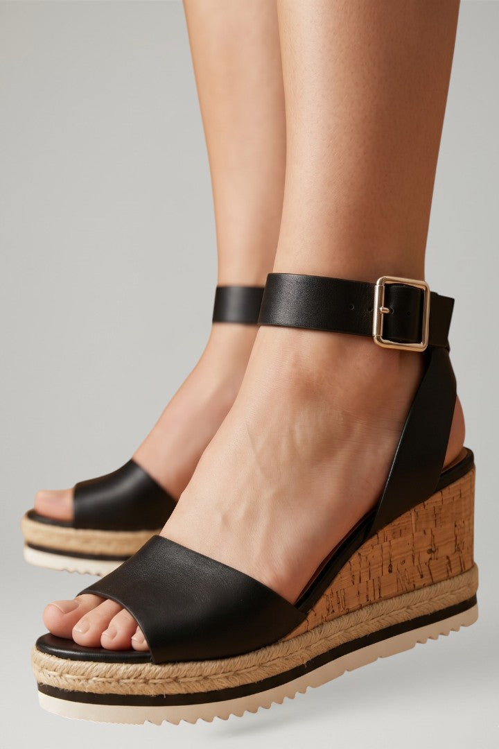 Women's Sandals with Wedge Heel and Strap Fastening